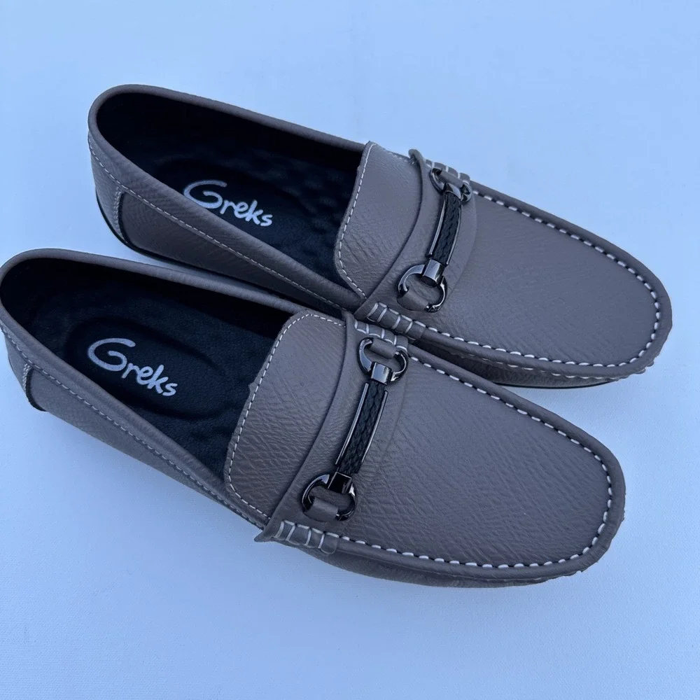 Greks Loafers Shoes Men 7 Gray Leather Penny Slip On Casual Low Profile Moccasin